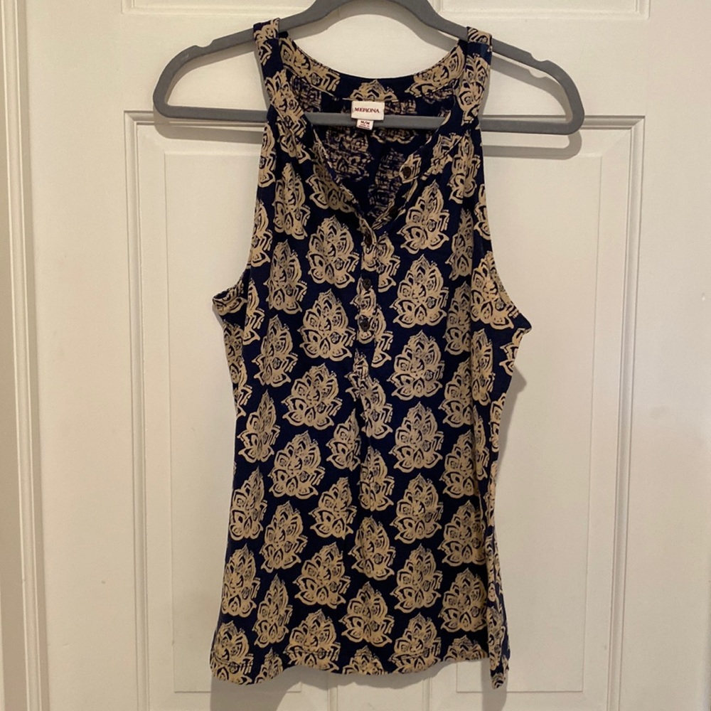 Tank, navy blue and khaki, batik print